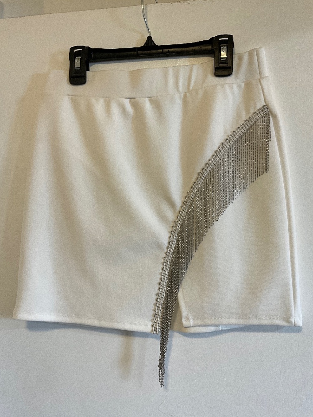 S White Mini Skirt with Metal Fringe